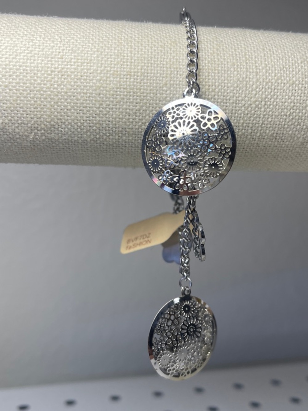 Silver Floral Disk Drop Bracelet - Women Jewelry